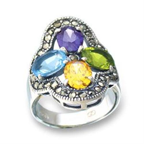 LOA522 - Antique Tone 925 Sterling Silver Ring with AAA Grade CZ in Multi Color-0