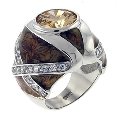 LOA526 - High-Polished 925 Sterling Silver Ring with AAA Grade CZ in Champagne-0