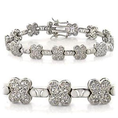 LOA545 - Rhodium Brass Bracelet with AAA Grade CZ in Clear-0