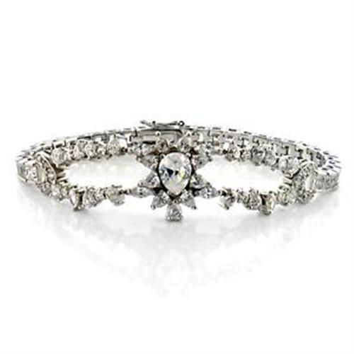 LOA547 - Rhodium Brass Bracelet with AAA Grade CZ in Clear-0