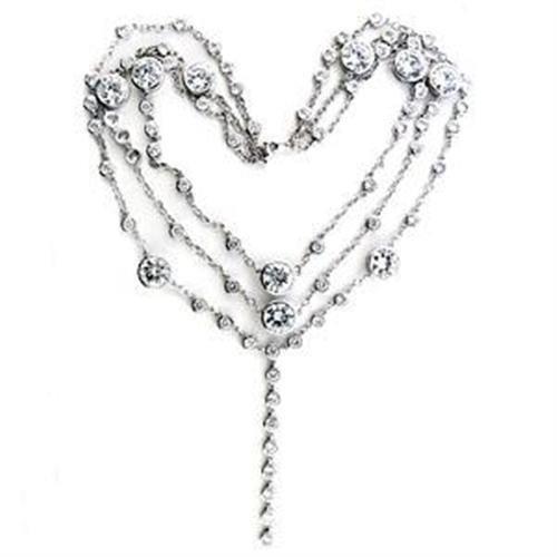 LOA554 - Rhodium 925 Sterling Silver Necklace with AAA Grade CZ in Clear-0