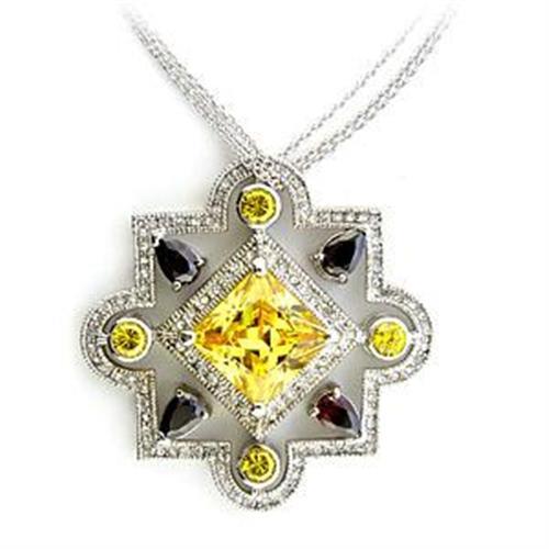 LOA557 - Rhodium 925 Sterling Silver Necklace with AAA Grade CZ in Multi Color-0