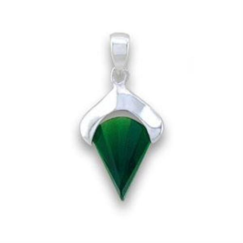 LOA564 - Silver 925 Sterling Silver Pendant with Synthetic Synthetic Glass in Emerald-0