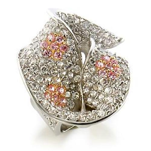 LOA583 - Gold+Rhodium Brass Ring with AAA Grade CZ in Rose-0