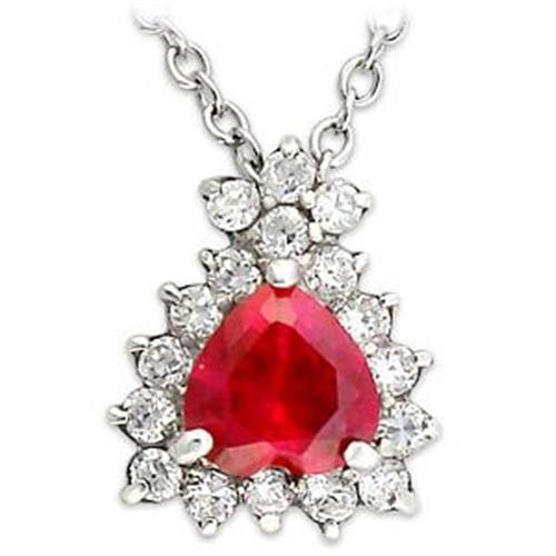 LOA636 - High-Polished 925 Sterling Silver Chain Pendant with Synthetic Corundum in Ruby-0