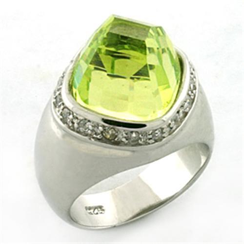 LOA640 - Rhodium 925 Sterling Silver Ring with AAA Grade CZ in Apple Green color-0