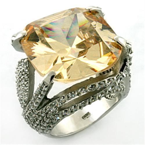 LOA649 - Rhodium 925 Sterling Silver Ring with AAA Grade CZ in Champagne-0
