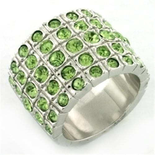 LOA658 - Rhodium Brass Ring with Top Grade Crystal in Apple Green color-0