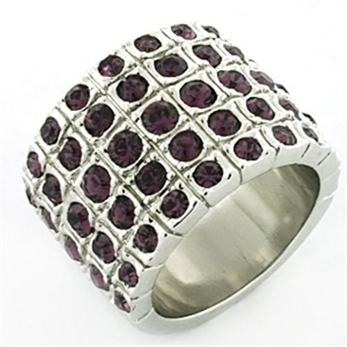 LOA659 - Rhodium Brass Ring with Top Grade Crystal in Amethyst-0
