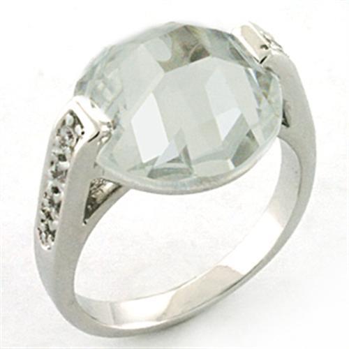 LOA665 - Rhodium Brass Ring with AAA Grade CZ in Clear-0