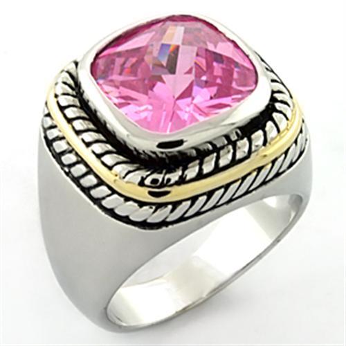 LOA667 - Rhodium Brass Ring with AAA Grade CZ in Rose-0