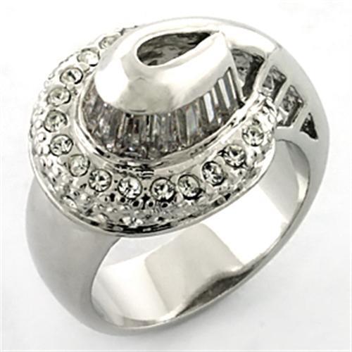 LOA672 - Rhodium Brass Ring with AAA Grade CZ in Clear-0