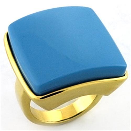 LOA704 - Gold Brass Ring with Synthetic Acrylic in Sea Blue-0