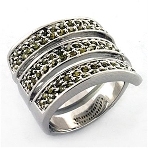 LOA706 - Rhodium Brass Ring with AAA Grade CZ in Olivine color-0