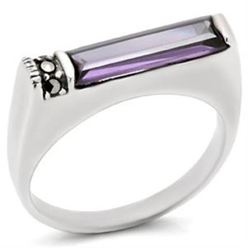 LOAS726 - Antique Tone 925 Sterling Silver Ring with AAA Grade CZ in Amethyst-0