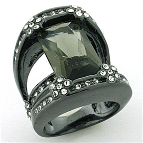 LOA753 - Rhodium Brass Ring with Synthetic Synthetic Glass in Jet-0