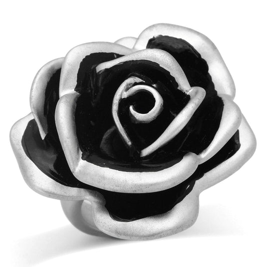 LOA838 - Matte Rhodium Brass Ring with Epoxy in Jet-0