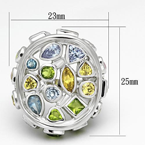 LOA840 - Rhodium Brass Ring with Assorted in Multi Color-1