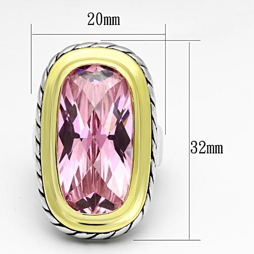 LOA841 - Reverse Two-Tone Brass Ring with AAA Grade CZ in Rose-1