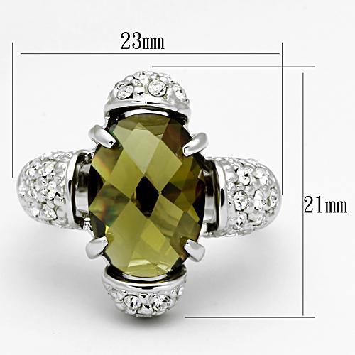 LOA842 - Rhodium Brass Ring with AAA Grade CZ in Olivine color-1