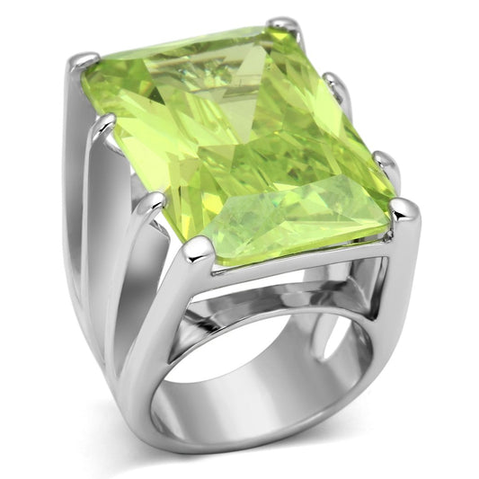 LOA854 - Rhodium Brass Ring with AAA Grade CZ in Apple Green color-0