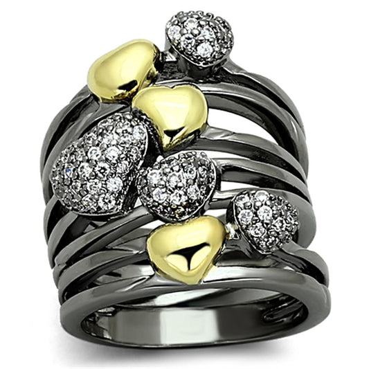 LOA875 - Gold+Ruthenium Brass Ring with AAA Grade CZ in Clear-0