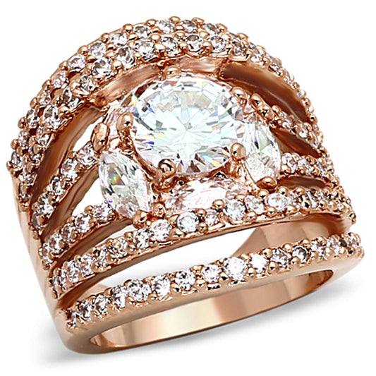 LOA879 - Rose Gold Brass Ring with AAA Grade CZ in Clear-0