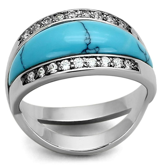 LOA882 - Rhodium Brass Ring with Synthetic Turquoise in Sea Blue-0