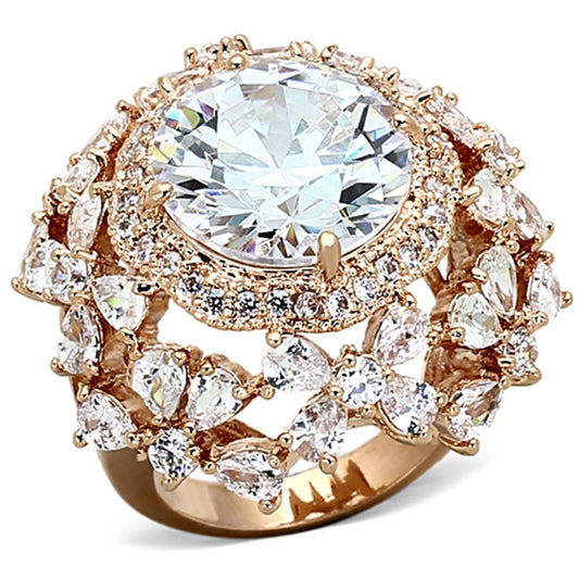 LOA891 - Rose Gold Brass Ring with AAA Grade CZ in Clear-0