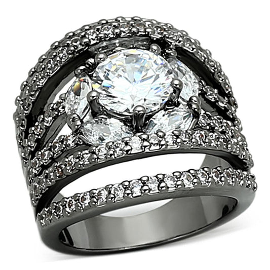 LOA895 - Ruthenium Brass Ring with AAA Grade CZ in Clear-0