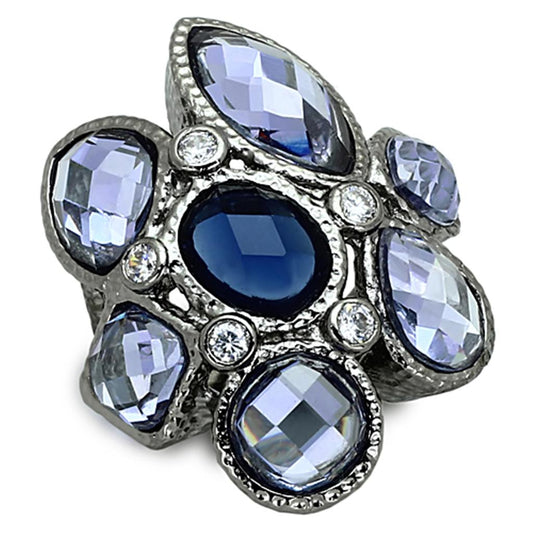 LOA906 - Ruthenium Brass Ring with Synthetic Synthetic Glass in Multi Color-0