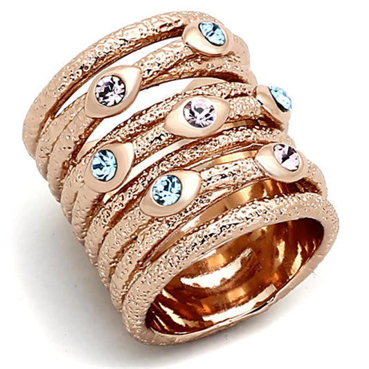 LOA909 - Rose Gold Brass Ring with Top Grade Crystal in Multi Color-0