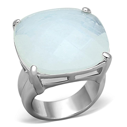 LOA910 - Rhodium Brass Ring with Synthetic Synthetic Glass in Aurora Borealis (Rainbow Effect)-0