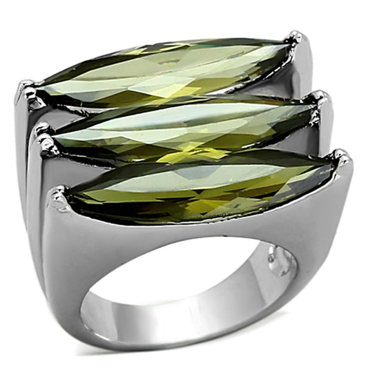 LOA918 - Rhodium Brass Ring with AAA Grade CZ in Olivine color-0