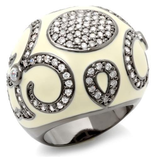 LOA939 - Ruthenium Brass Ring with AAA Grade CZ in Clear-0