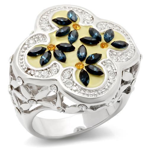 LOA940 - Rhodium Brass Ring with Top Grade Crystal in Multi Color-0