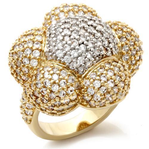 LOA941 - Gold+Rhodium Brass Ring with AAA Grade CZ in Clear-0