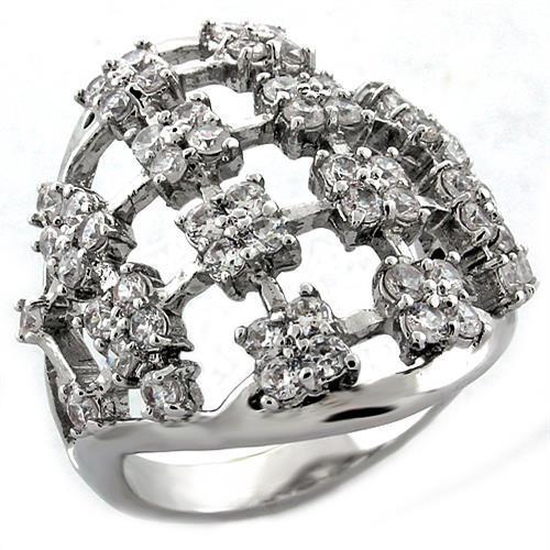LOA996 - Rhodium Brass Ring with AAA Grade CZ in Clear-0