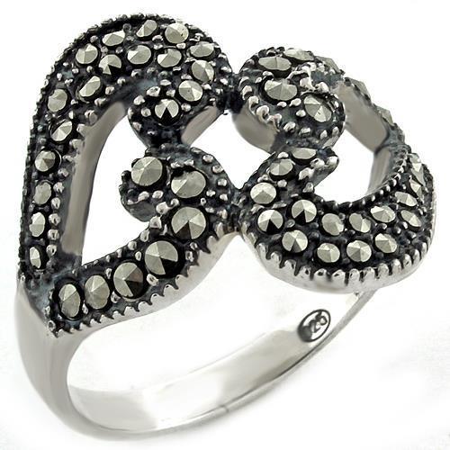 LOAS1010 - High-Polished 925 Sterling Silver Ring with Synthetic Marcasite in Jet-0