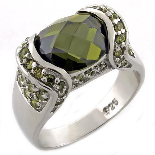 LOAS1016 - High-Polished 925 Sterling Silver Ring with AAA Grade CZ in Peridot-0