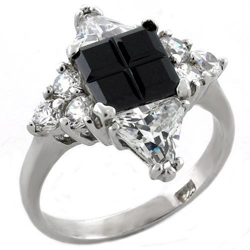 LOAS1031 - Rhodium 925 Sterling Silver Ring with AAA Grade CZ in Jet-0
