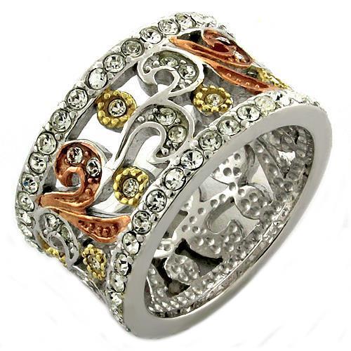 LOAS1032 - Rhodium 925 Sterling Silver Ring with Top Grade Crystal in Multi Color-0
