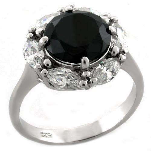 LOAS1044 - Rhodium 925 Sterling Silver Ring with AAA Grade CZ in Jet-0