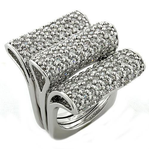 LOAS1047 - Rhodium 925 Sterling Silver Ring with AAA Grade CZ in Clear-0