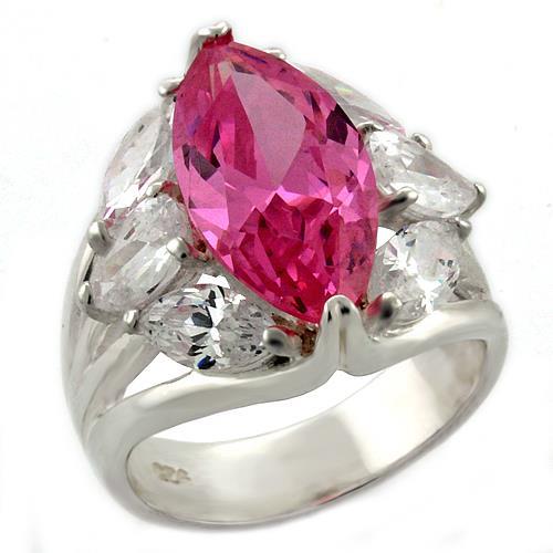 LOAS1052 - High-Polished 925 Sterling Silver Ring with AAA Grade CZ in Rose-0