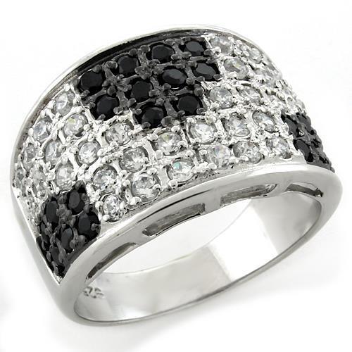 LOAS1088 - IP Black(Ion Plating) 925 Sterling Silver Ring with AAA Grade CZ in Jet-0