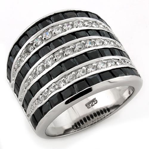 LOAS1089 - Rhodium 925 Sterling Silver Ring with AAA Grade CZ in Jet-0