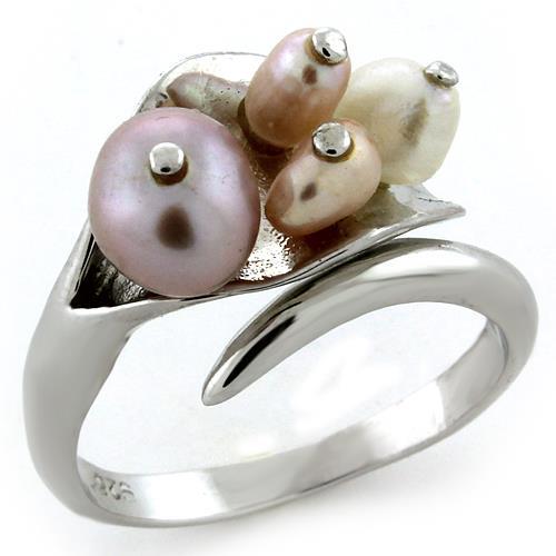 LOAS1094 - Rhodium 925 Sterling Silver Ring with Synthetic Pearl in Multi Color-0
