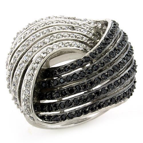 LOAS1097 - Rhodium + Ruthenium 925 Sterling Silver Ring with AAA Grade CZ in Multi Color-0