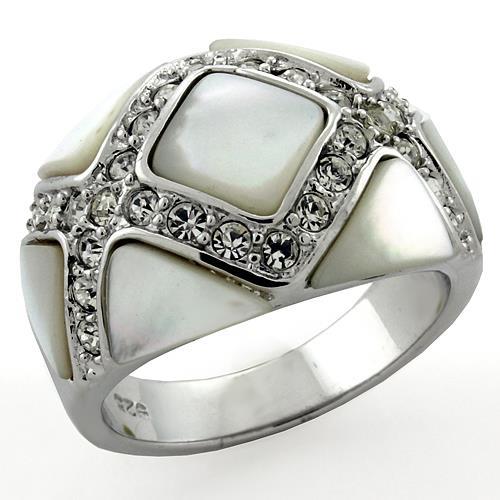 LOAS1099 - Rhodium 925 Sterling Silver Ring with Precious Stone Conch in White-0